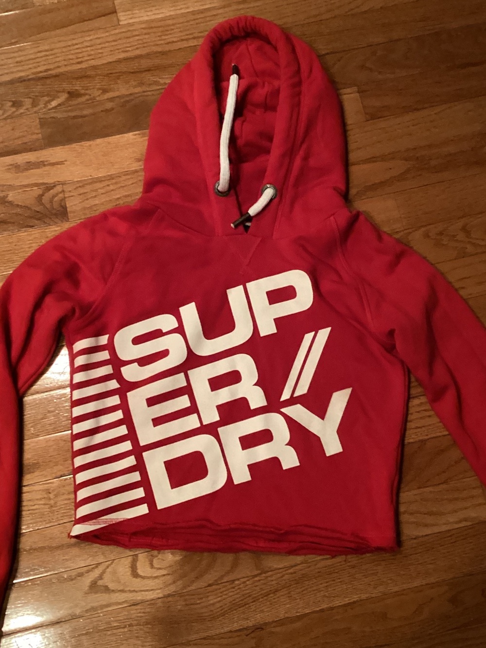 Superdry Bold White Logo Red Cropped Hoodie